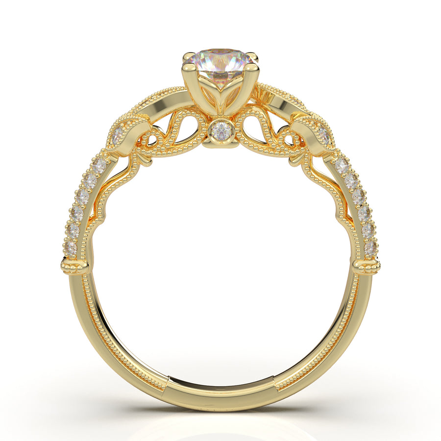 Home Try On--Yellow Gold Floral Pave Ring