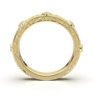 Home Try On--Yellow Gold Vintage Filigree Bezel Set Band