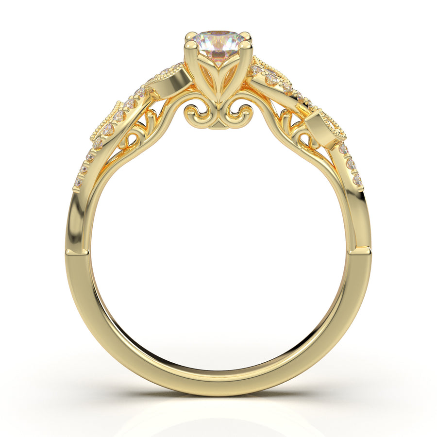 Home Try On--Yellow Gold Floral Filigree Petal Ring