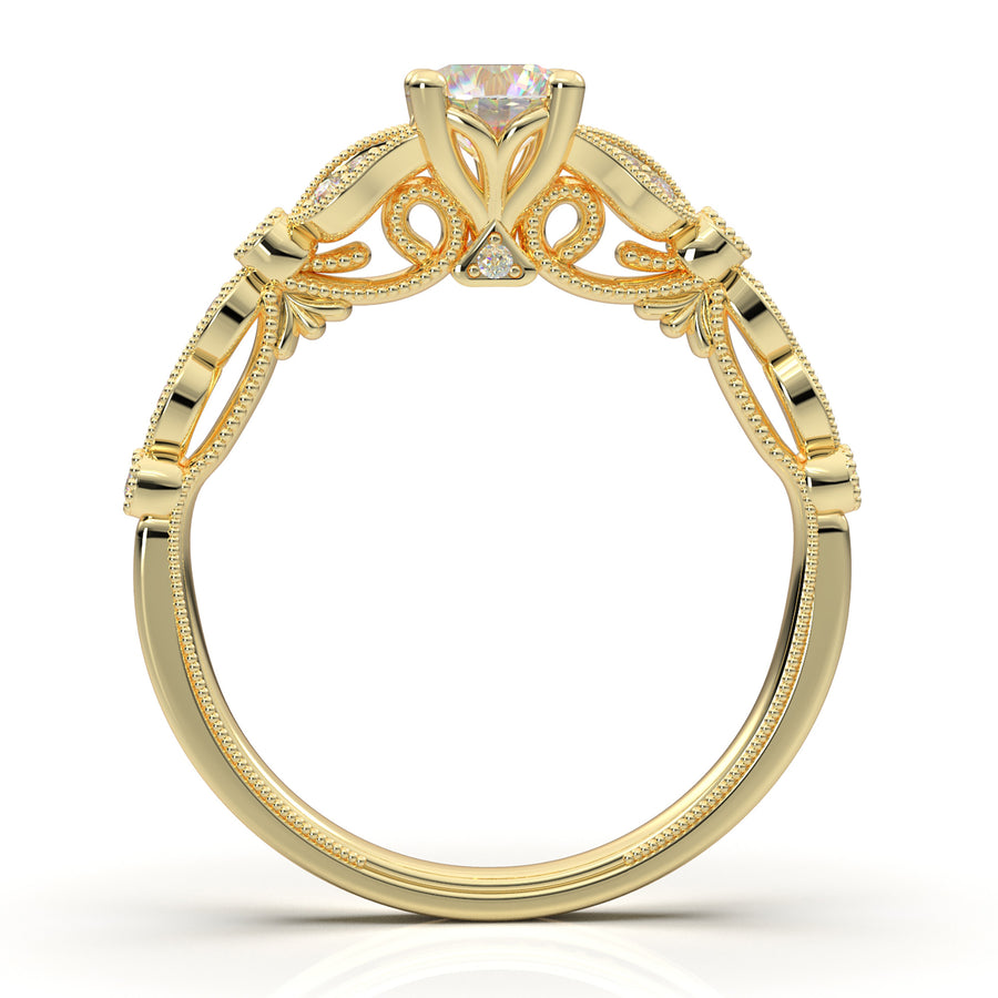 Home Try On--Yellow Gold Floral Stackable Ring