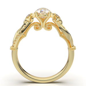 Home Try On--Yellow Gold Floral Pear Filigree Ring