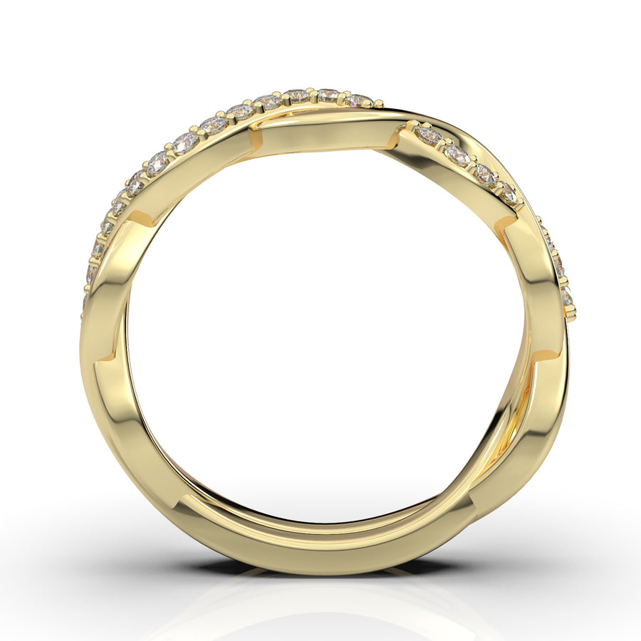 Home Try On--Yellow Gold Infinity Shared Prong Half Diamond Band