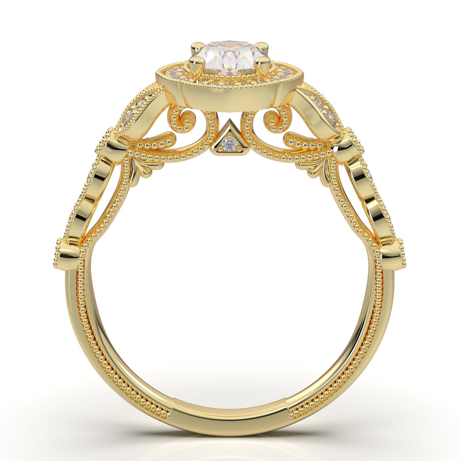 Home Try On--Yellow Gold Floral Oval Halo Ring