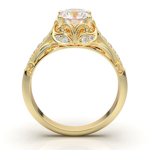 Home Try On--Yellow Gold Vintage Floral Signet Ring