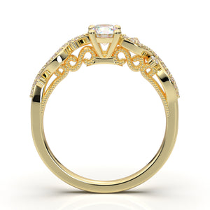 Yellow Gold Floral Curved Filigree Ring