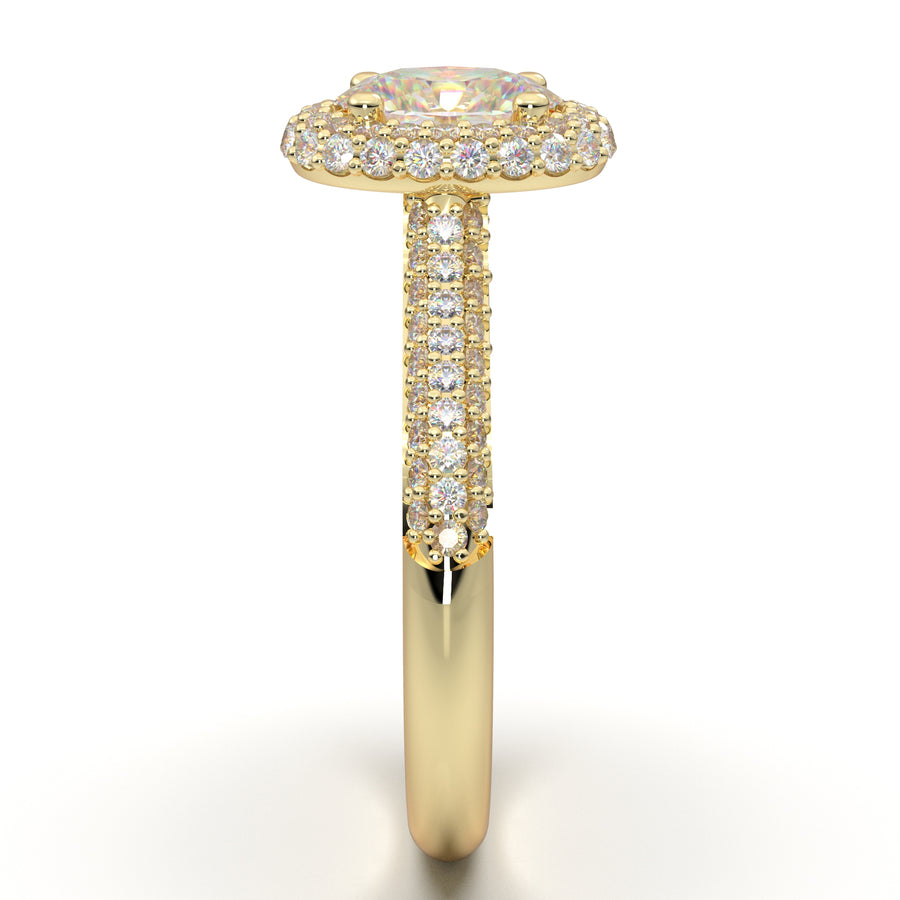 Yellow Gold Pave Oval Halo Ring