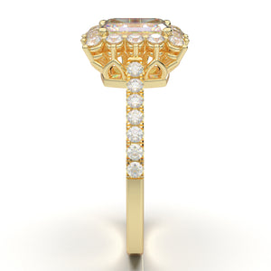 Home Try On--Yellow Gold Emerald Cut Large Halo Ring