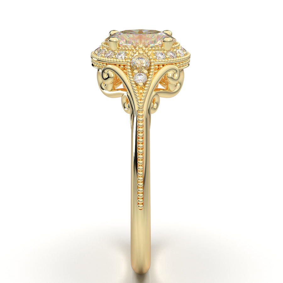 Yellow Gold Vintage Filigree Oval Halo Ring