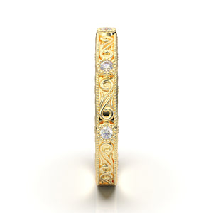 Home Try On--Yellow Gold Vintage Filigree Bezel Set Band