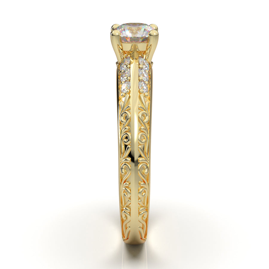 Home Try On--Yellow Gold Vintage Filigree Knife Edge Ring