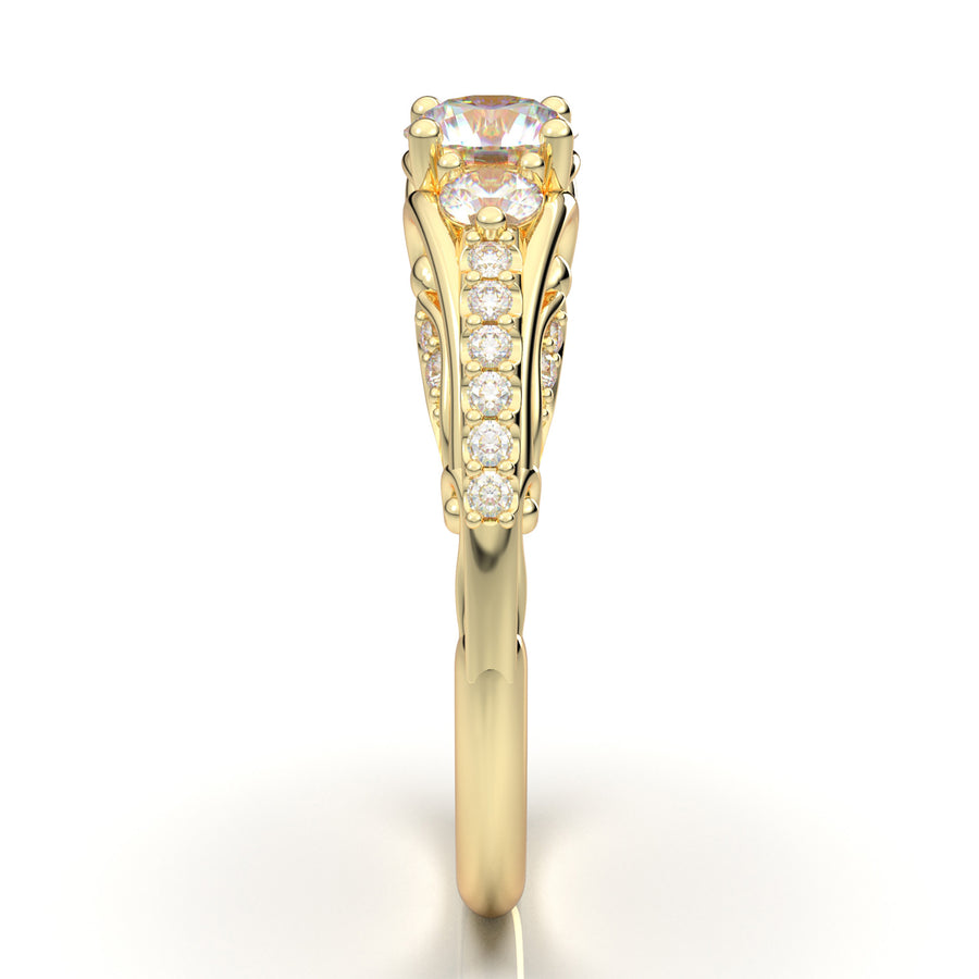 Home Try On--Yellow Gold Vintage Royal Three Stone Ring