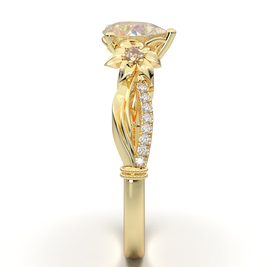 Home Try On--Yellow Gold Floral Pear Filigree Ring