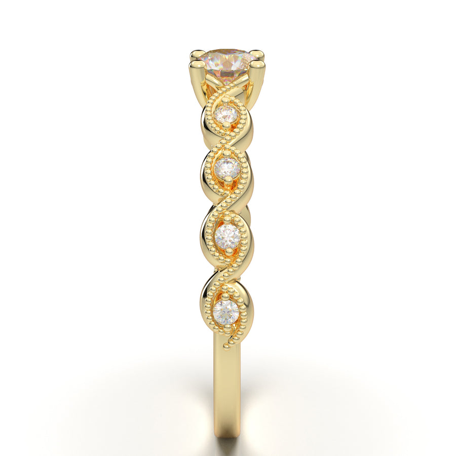 Home Try On--Yellow Gold Floral Milgrain Twist Infinity Ring