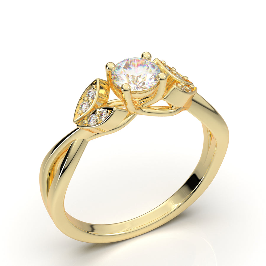 Home Try On--Yellow Gold Floral Twist Marquise Design Ring