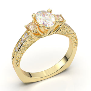 Yellow Gold Vintage Oval Three Stone Ring