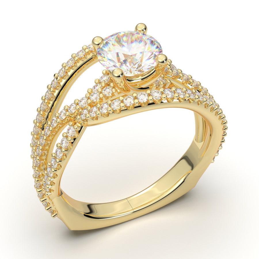 Yellow Gold Twisted Weave Diamond Ring
