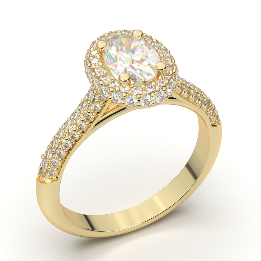 Yellow Gold Pave Oval Halo Ring