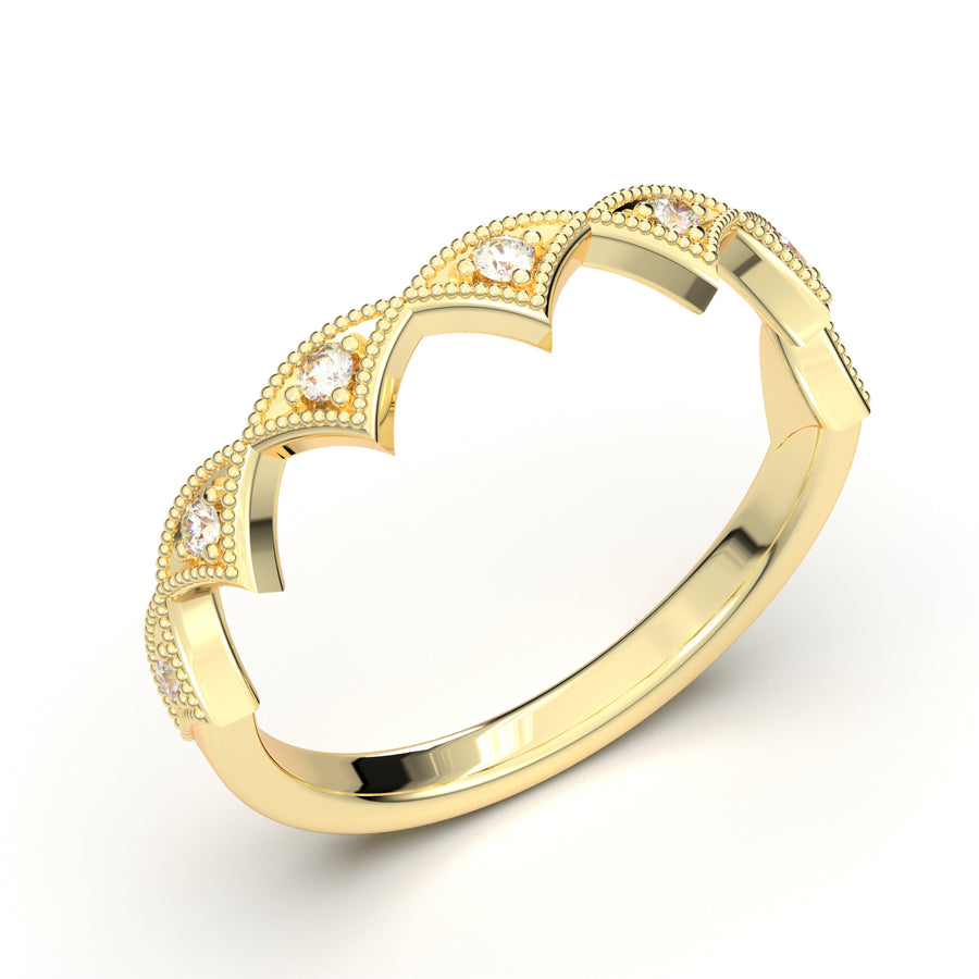 Yellow Gold Vintage Pointed Crown Wedding Band