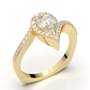 Yellow Gold Pear Halo Twist Shank Ring