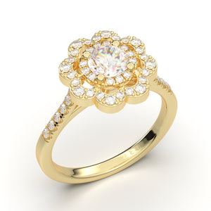 Home Try On--Yellow Gold Double Halo Flower Ring