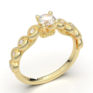 Home Try On--Yellow Gold Floral Milgrain Twist Infinity Ring