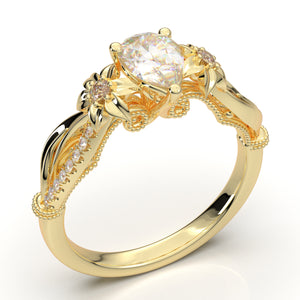 Home Try On--Yellow Gold Floral Pear Filigree Ring