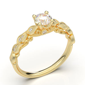 Home Try On--Yellow Gold Floral Leaf Filigree Ring