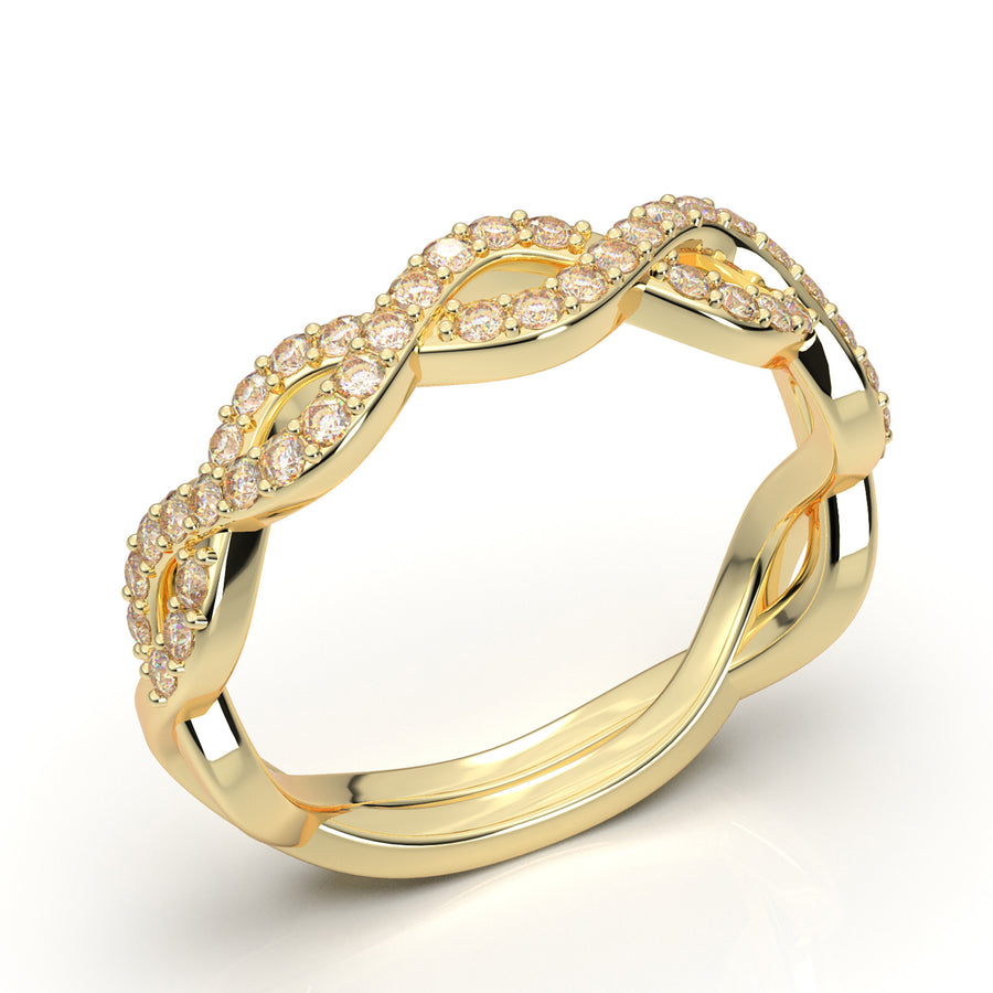 Home Try On--Yellow Gold Infinity Shared Prong Full Diamond Band