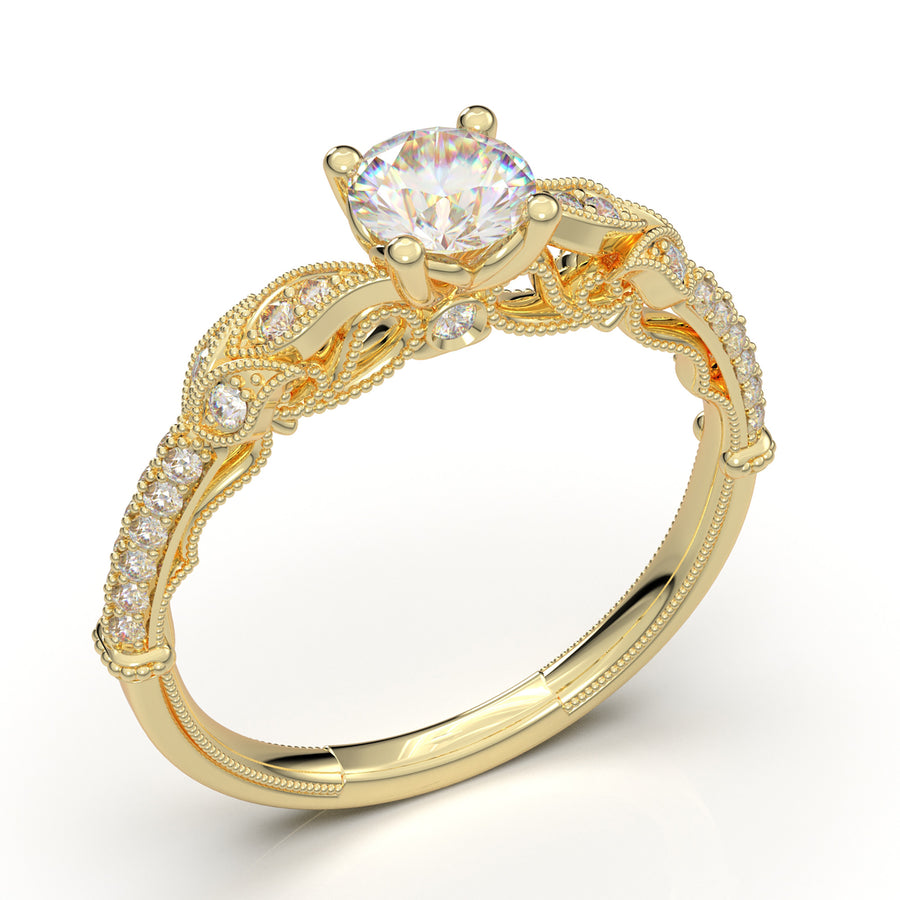Yellow Gold Floral Pave Ring