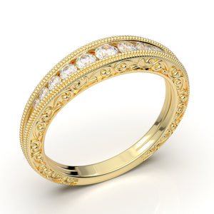 Yellow Gold Vintage Channel Double Milgrain Band