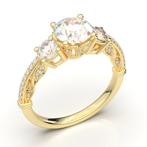 Home Try On--Yellow Gold Three Stone Vintage Basket Ring