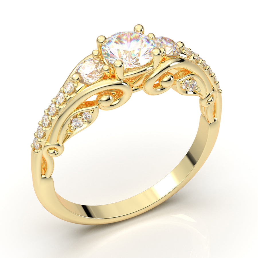 Yellow Gold Vintage Royal Three Stone Ring