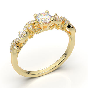 Home Try On--Yellow Gold Floral Curved Filigree Ring