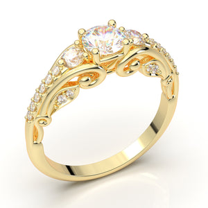 Home Try On--Yellow Gold Vintage Royal Three Stone Ring