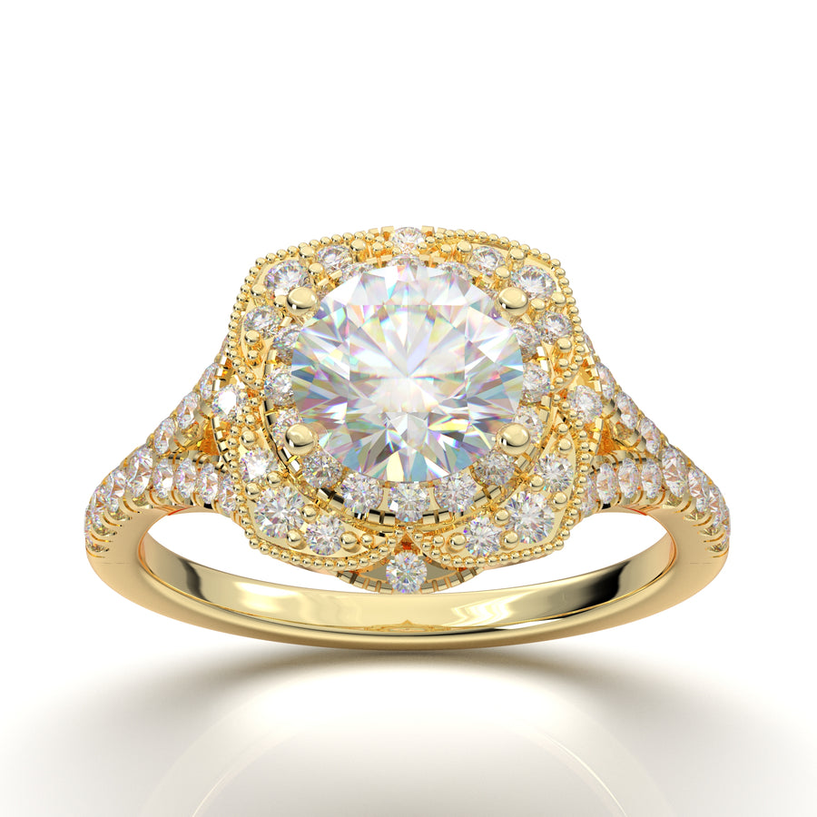 Home Try On--Yellow Gold Double Halo Split Shank Ring