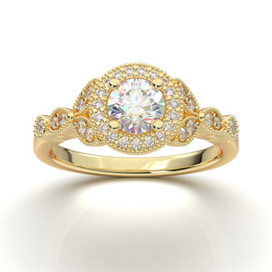 Home Try On--Yellow Gold Round Milgrain Halo Ring