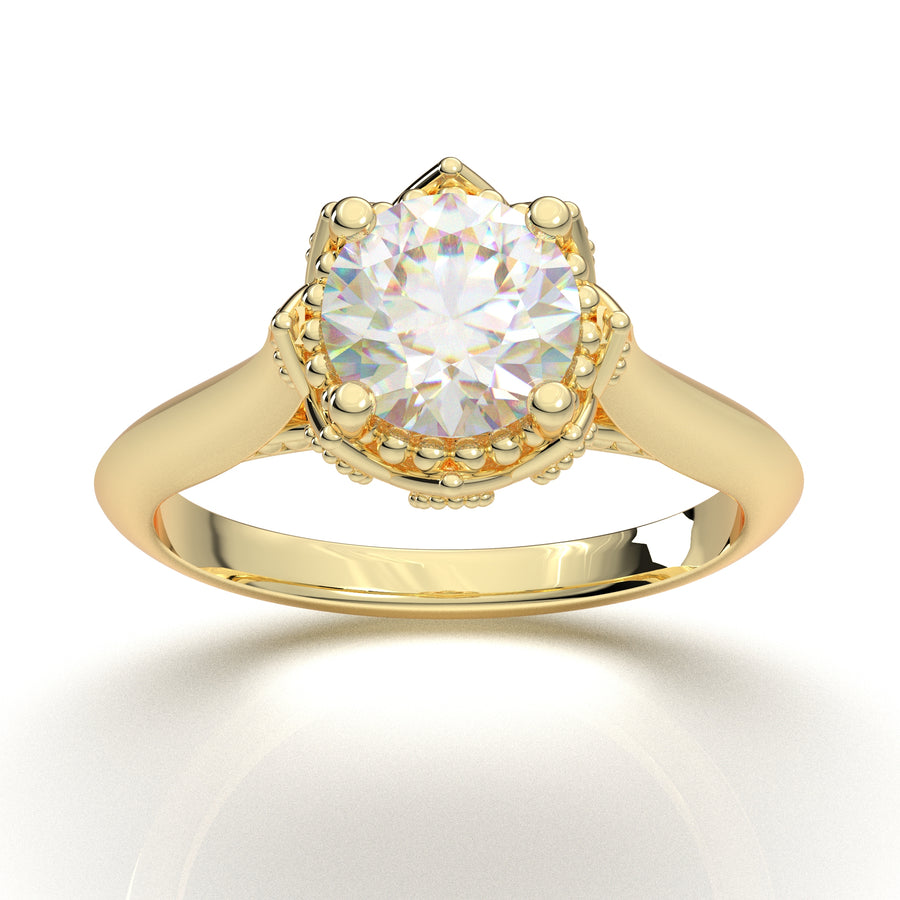 Yellow Gold Knife Edge Crown Solitaire Ring