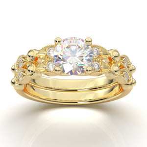 Yellow Gold Vintage Bead Set Engagement Set