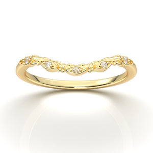 Yellow Gold Curved Floral Filigree Wedding Band