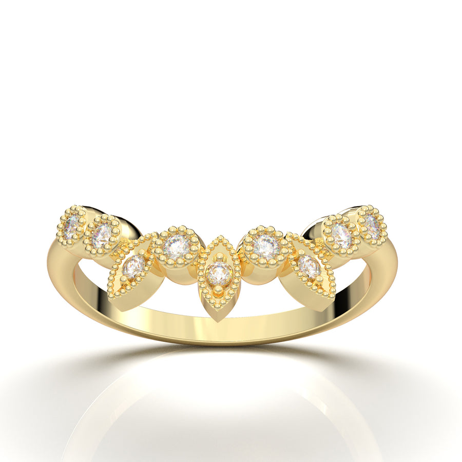Yellow Gold Vintage Curved Marquise Bezel Band