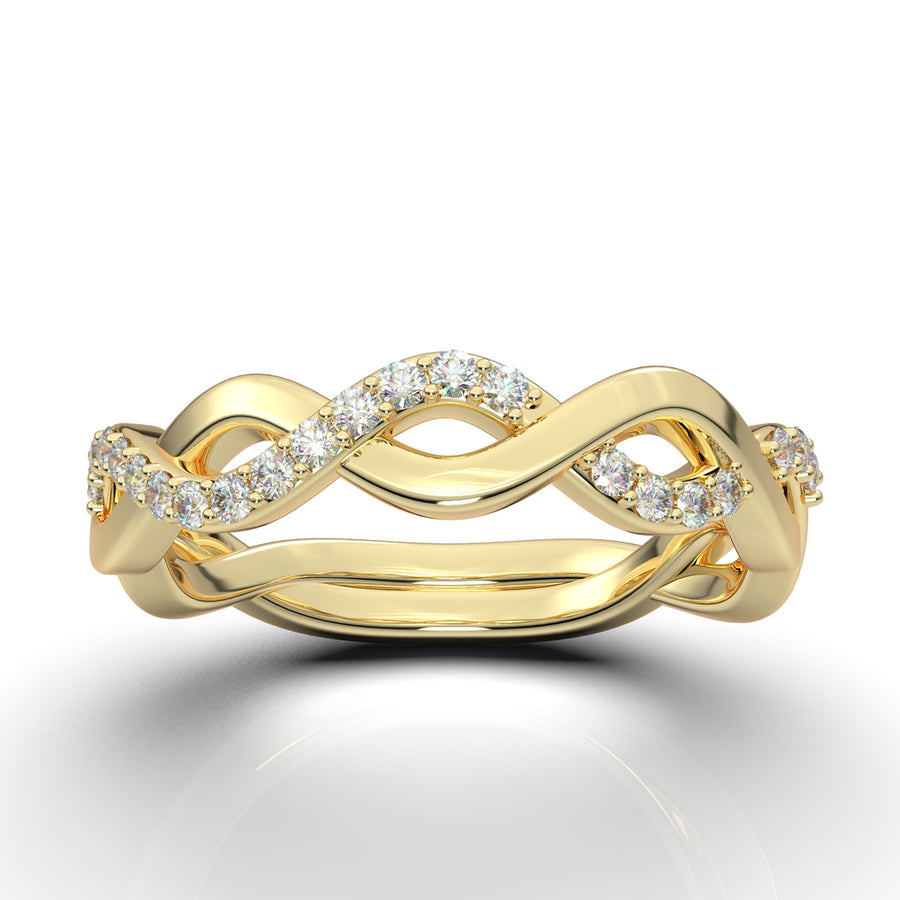 Home Try On--Yellow Gold Infinity Shared Prong Half Diamond Band