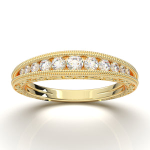 Yellow Gold Vintage Channel Double Milgrain Band