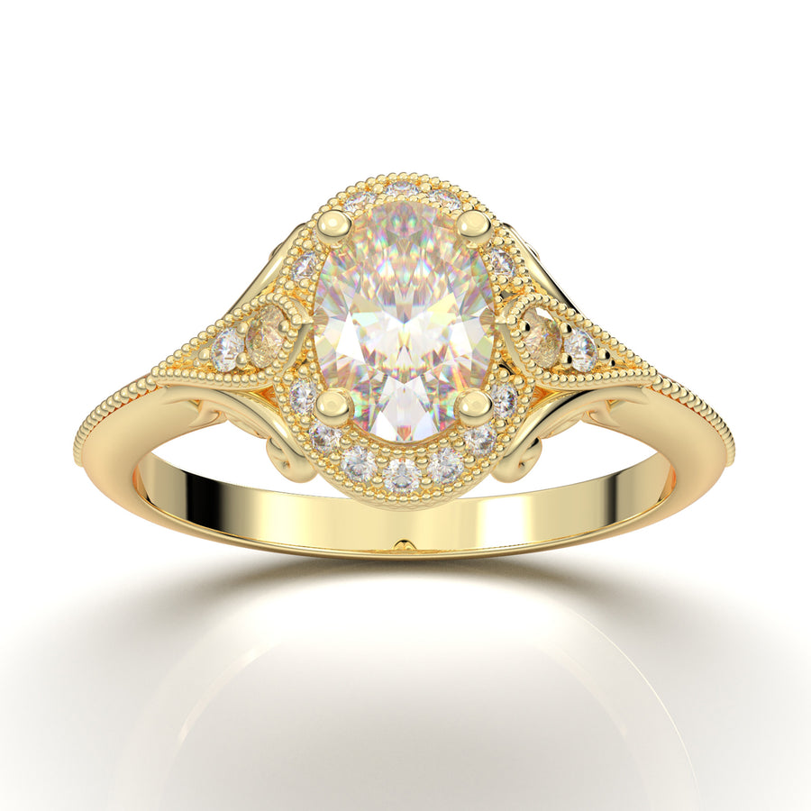 Yellow Gold Vintage Filigree Oval Halo Ring