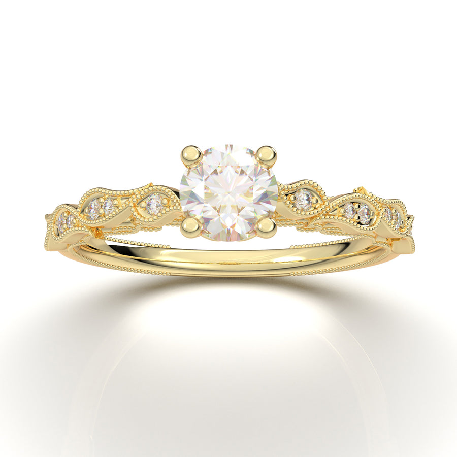 Home Try On--Yellow Gold Floral Leaf Filigree Ring