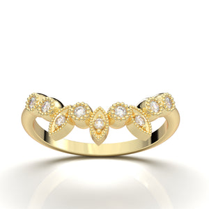 Home Try On--Yellow Gold Vintage Curved Marquise Bezel Band
