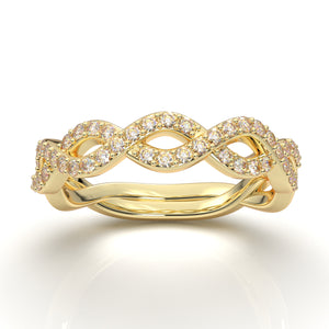 Home Try On--Yellow Gold Infinity Shared Prong Full Diamond Band