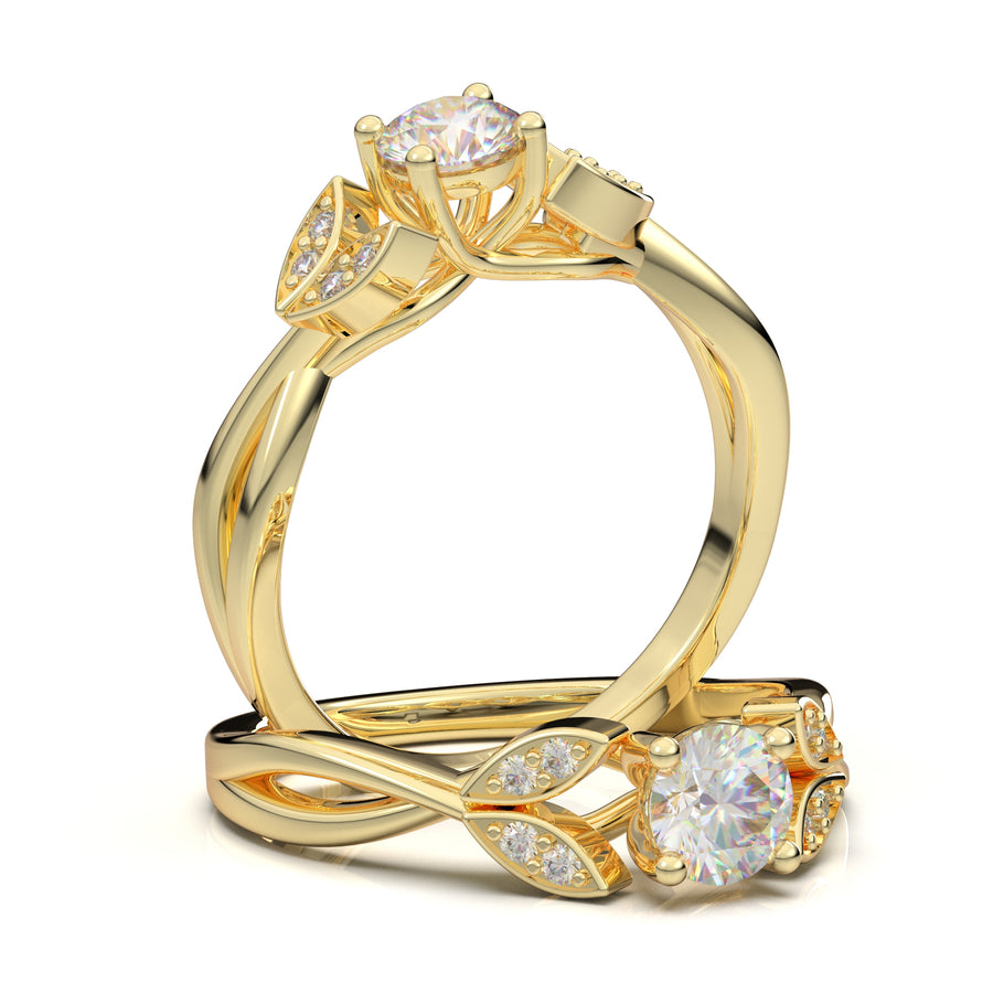 Yellow Gold Floral Twist Marquise Design Ring