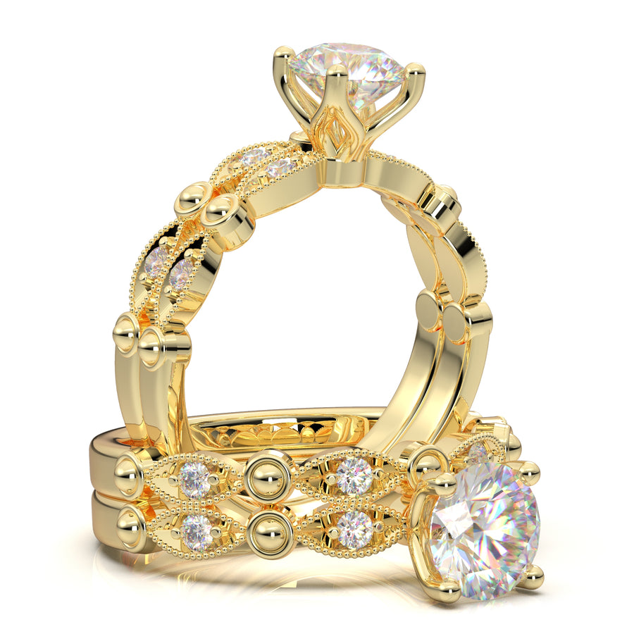 White Gold Vintage Bead Set Engagement Set