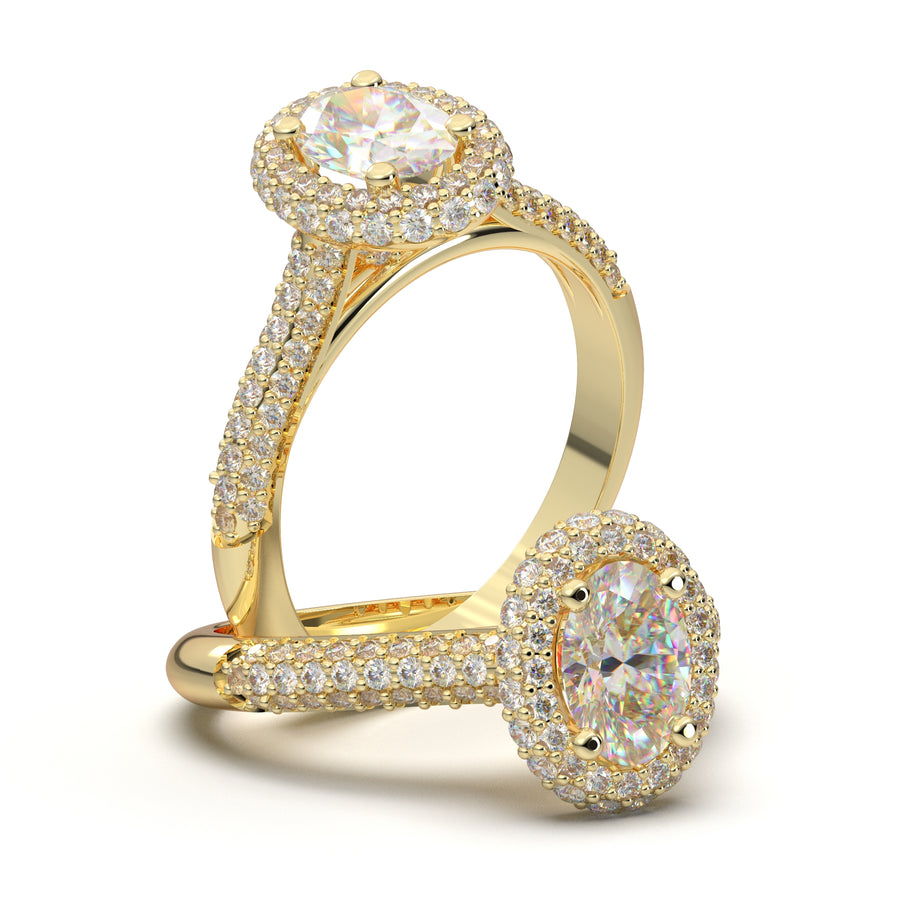 Yellow Gold Pave Oval Halo Ring