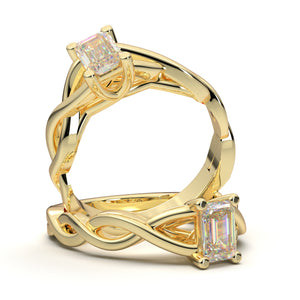 Home Try On--Yellow Gold Infinity Emerald Cut Solitaire Ring
